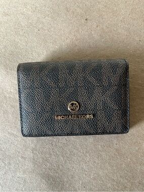 Michael Kors Black and Brown MK Logo Bifold Card Holder